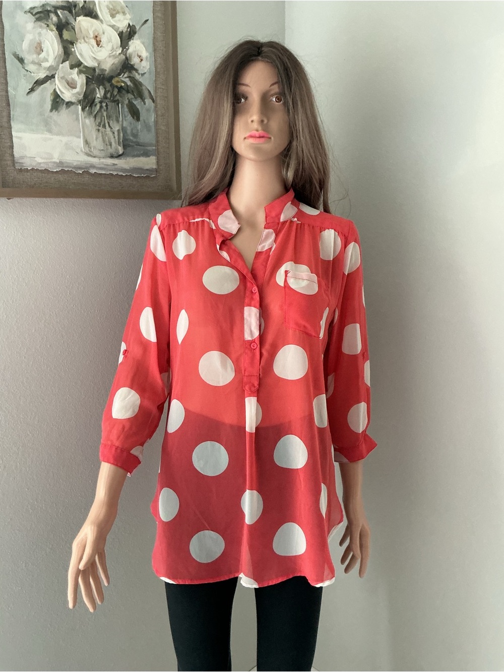 Xtaren Women’s Coral Pink Polka Dot Blouse
